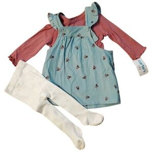 Carters Girls 3 piece Aqua Floral‎ Corduroy Jumper with Matching Shirt Outfit 6M